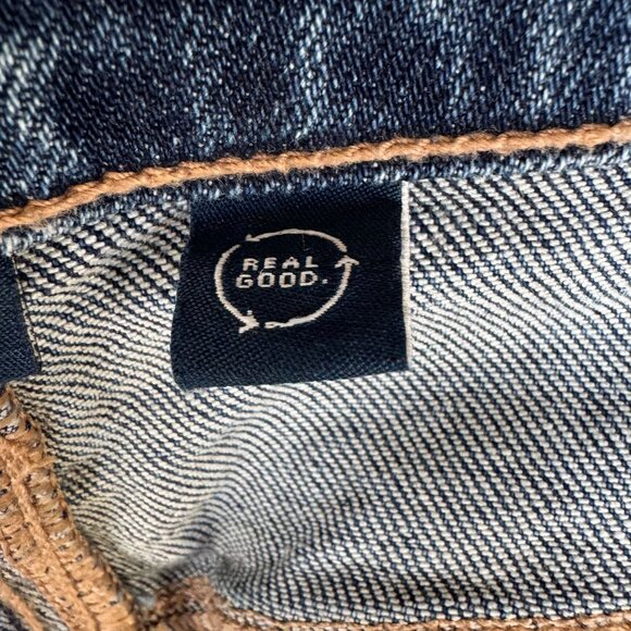 AE Stretch Low-Rise Baggy Wide-Leg Raw Hem Med Blue Denim Jeans Size 12 Long - Picture 12 of 15